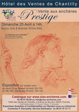 Le DIMANCHE 25 AVRIL À 14H À Chantilly Vente De Prestige Bijoux, Tableaux, Sculptures, Objets D’Art Et Mobilier Du Xviiiè Au Xxè Siècle