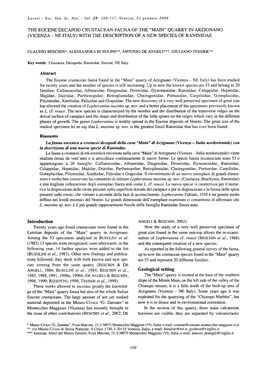 The Eocene Decapod Crustacean Fauna of the "Main" Quarry in Arzignano (Vicenza - Ne Italy) with the Description of a New Species of Raninidae