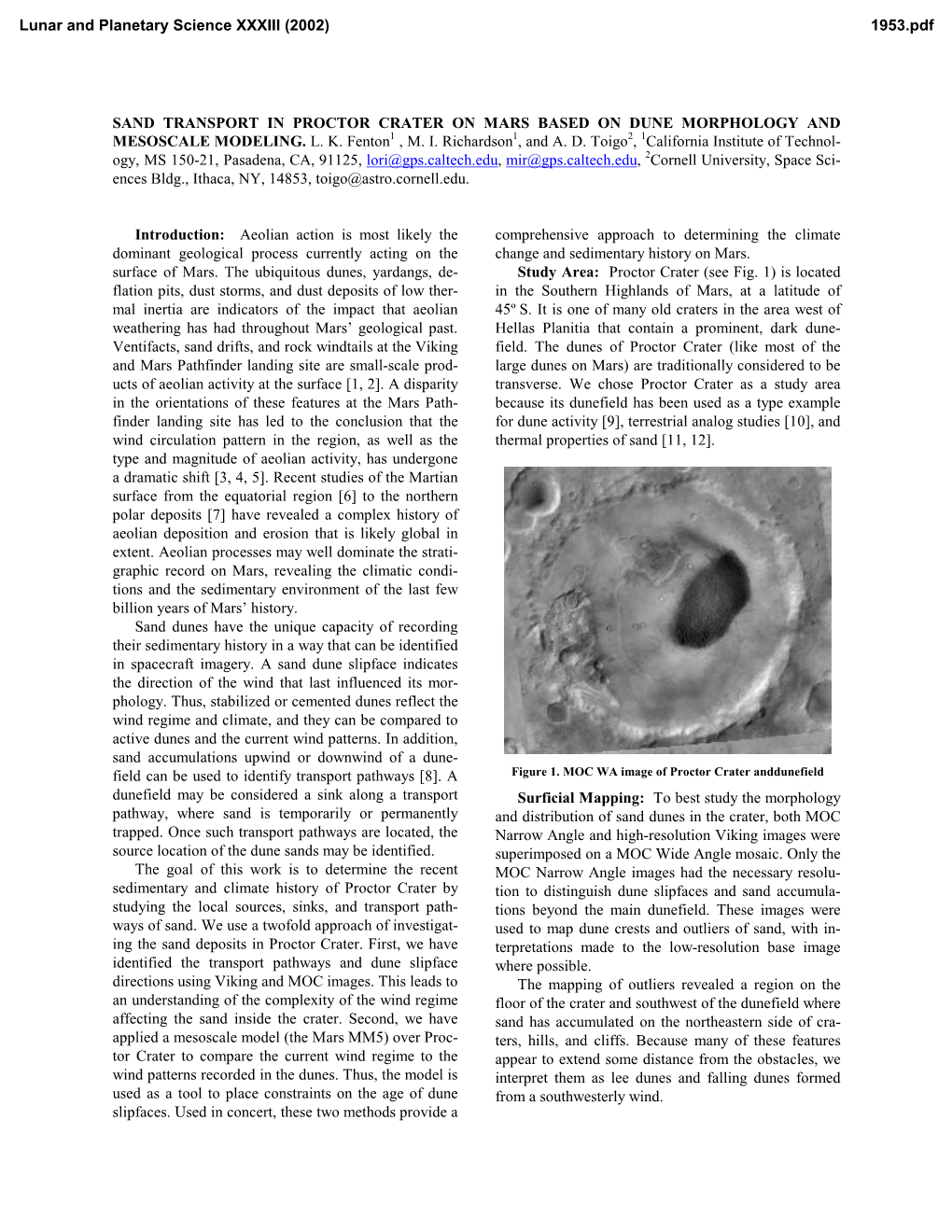 Sand Transport in Proctor Crater on Mars Based on Dune Morphology and Mesoscale Modeling