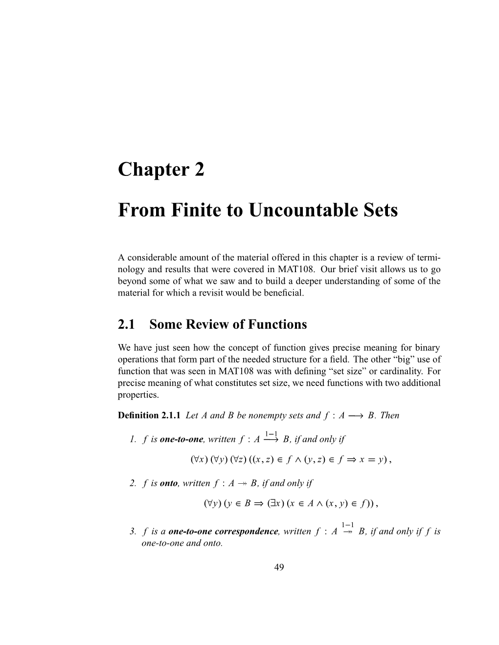Chapter 2 from Finite to Uncountable Sets