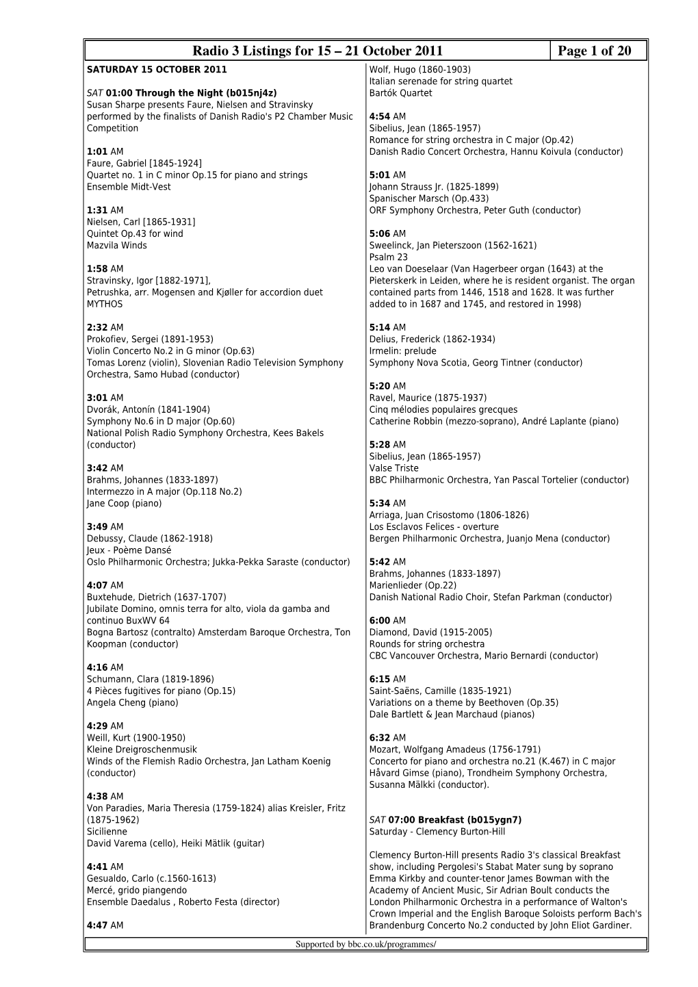 Radio 3 Listings for 15 – 21 October 2011 Page