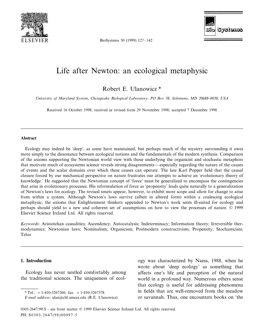 Life After Newton: an Ecological Metaphysic