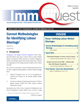 Current Methodologies for Identifying Labour Shortage1
