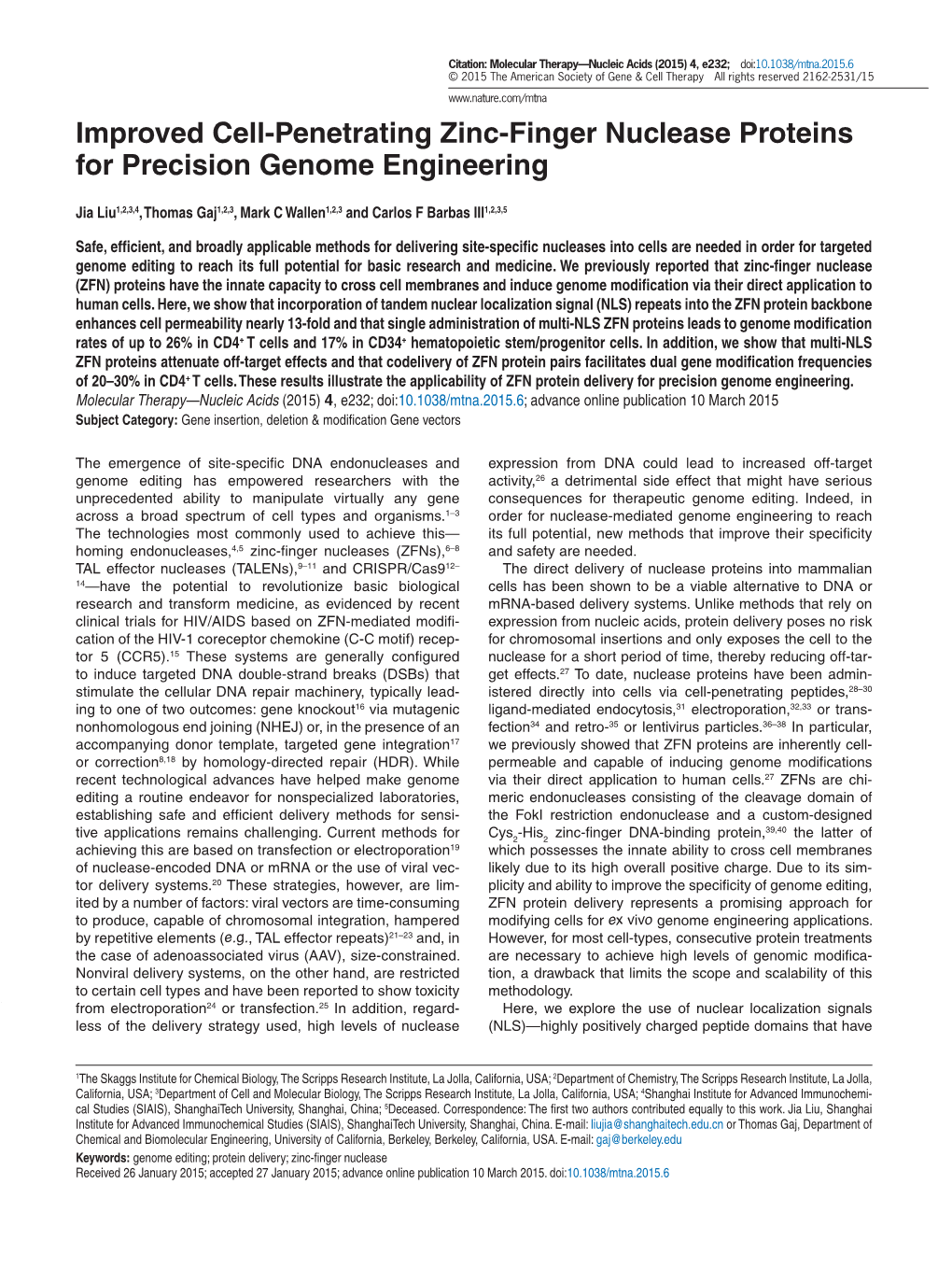 Improved Cell-Penetrating Zinc-Finger Nuclease Proteins for Precision Genome Engineering