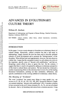Advances in Evolutionary Culture Theory