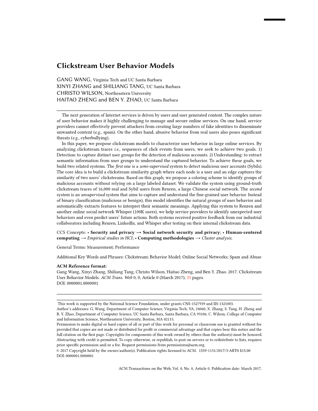 Clickstream User Behavior Models