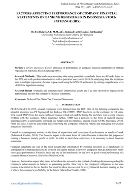 Factors Affecting Performance of Company Financial Statements on Banking Registered in Indonesia Stock Exchange (Idx)