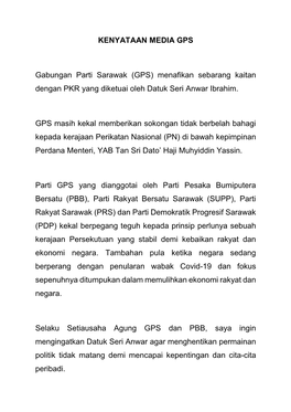 KENYATAAN MEDIA GPS Gabungan Parti Sarawak (GPS) Menafikan