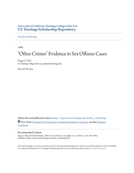 "Other Crimes" Evidence in Sex Offense Cases Roger C