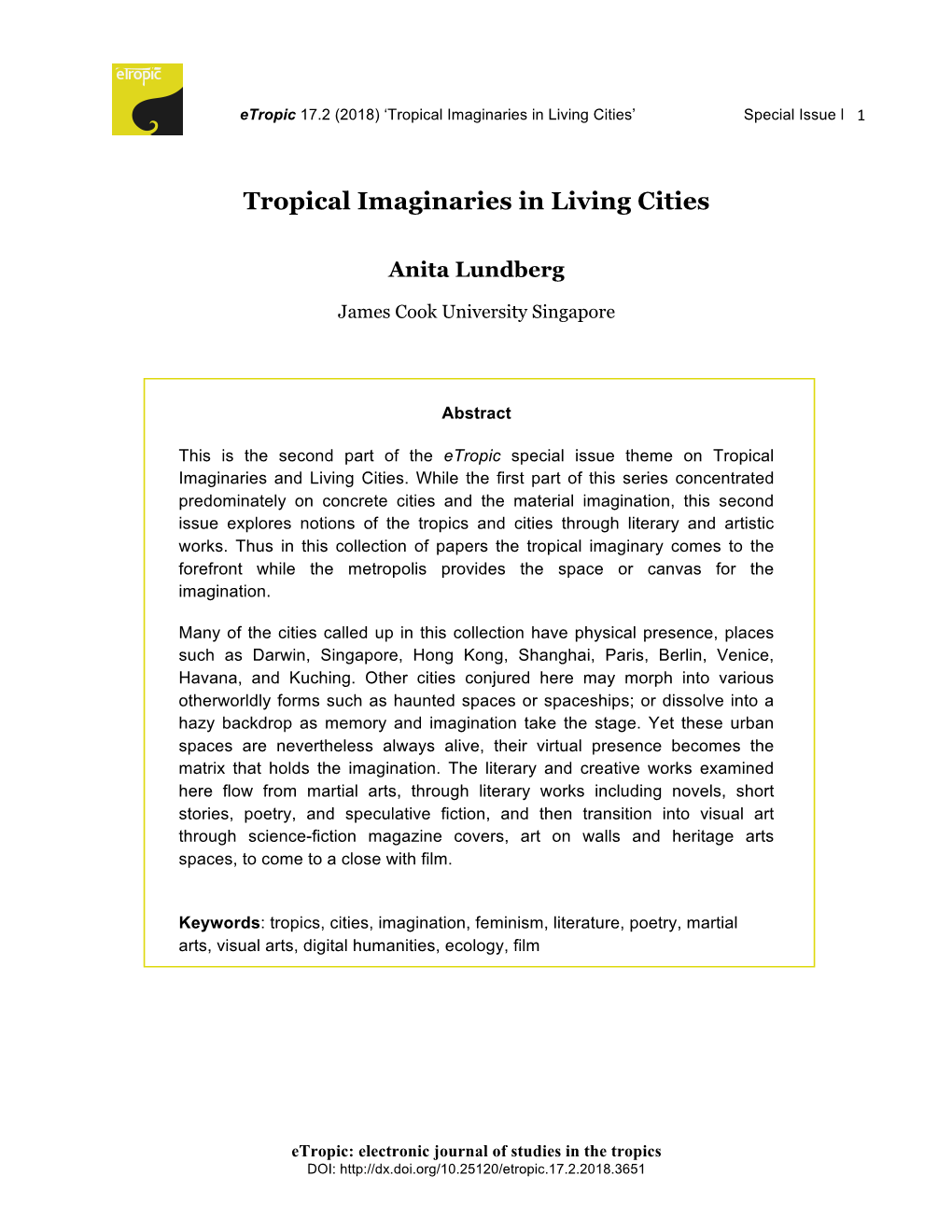 Tropical Imaginaries in Living Cities’ Special Issue | 1