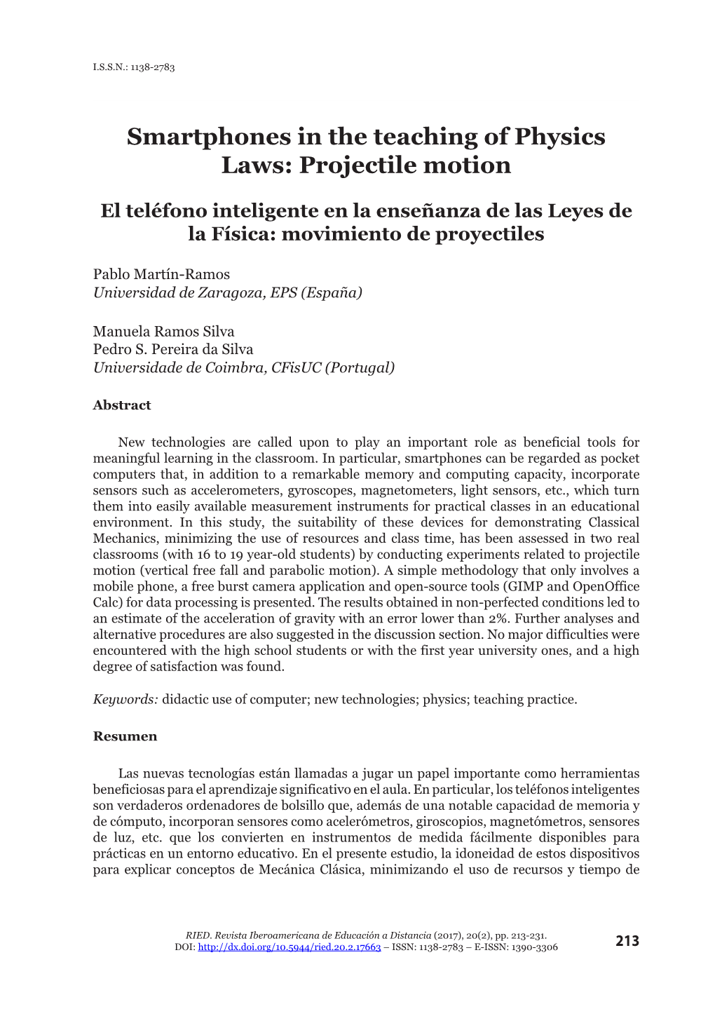 Smartphones in the Teaching of Physics Laws: Projectile Motion