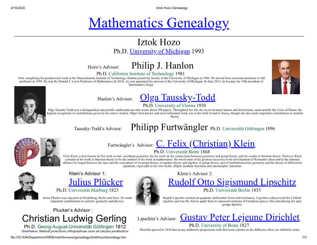 My Mathematical Genealogy