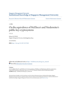 On the Equivalence of Mceliece's and Niederreiter's Public-Key Cryptosystems Y