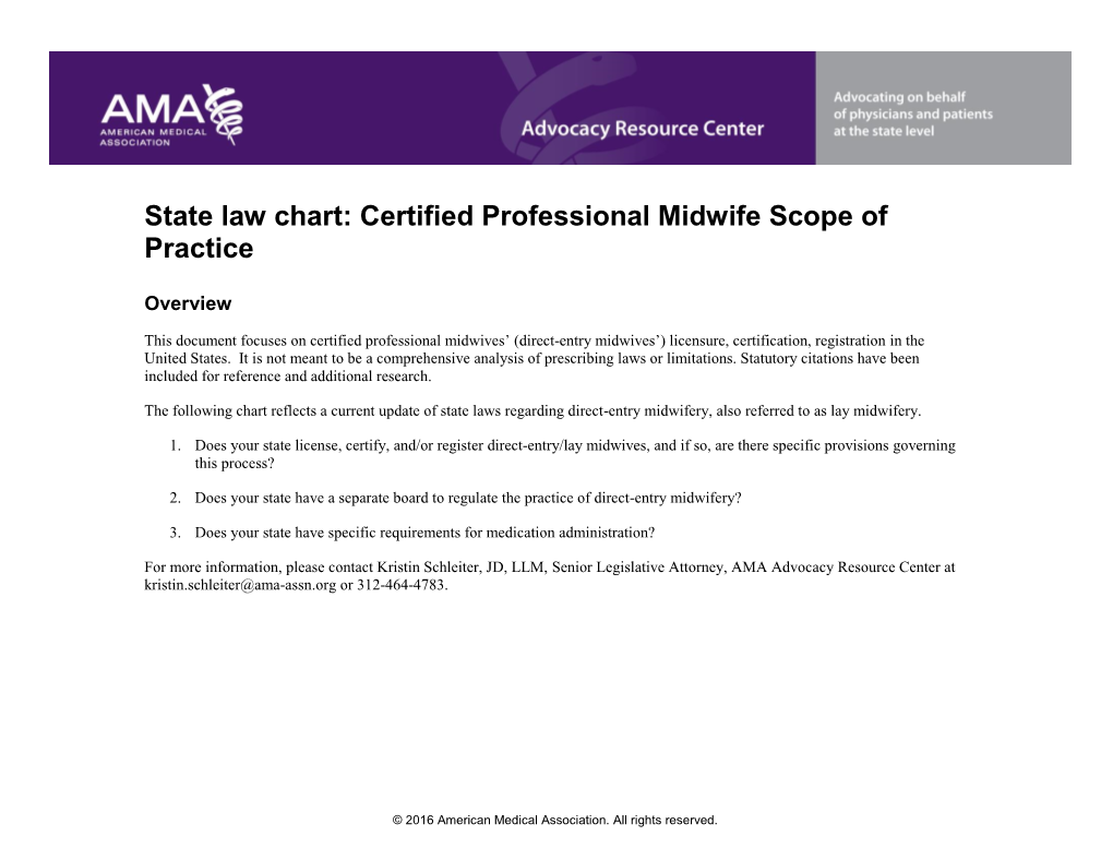 State Law Chart: Certified Professional Midwife Scope of Practice