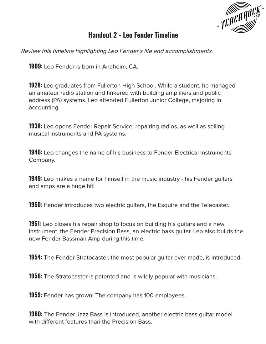 Leo Fender Timeline