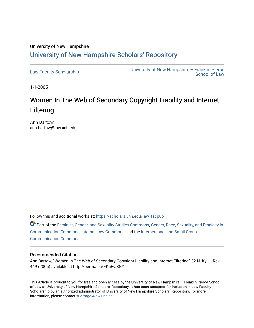 Women in the Web of Secondary Copyright Liability and Internet Filtering