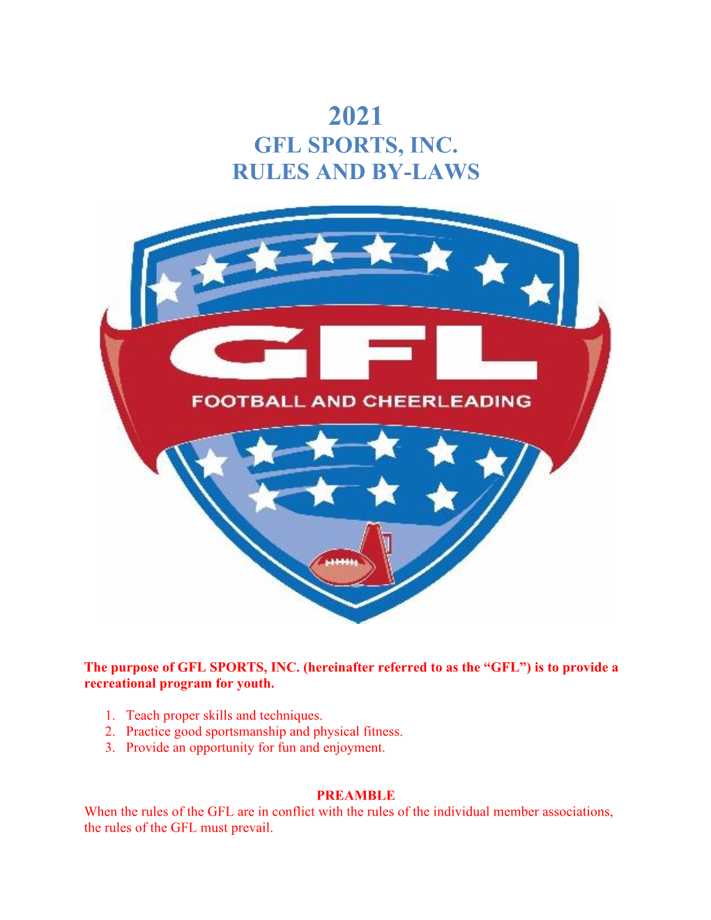 Gfl Sports, Inc. Rules and By-Laws