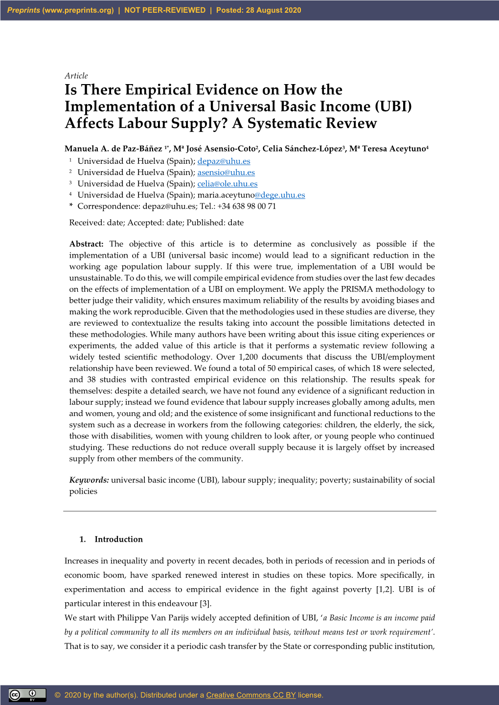 (UBI) Affects Labour Supply? a Systematic Review