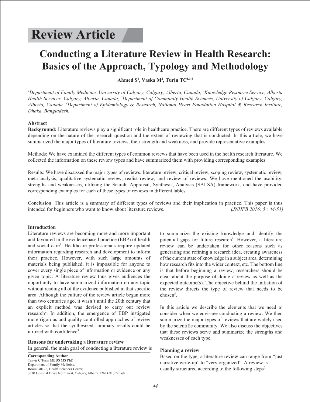 Conducting a Literature Review in Health Research: 5