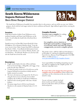South Sierra Wilderness Sequoia National Forest Kern River Ranger District