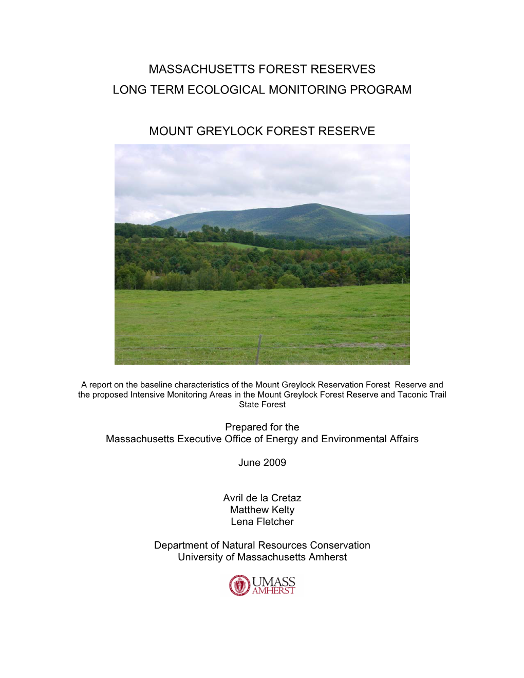 Massachusetts Forest Reserves Long Term Ecological Monitoring Program