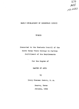 Early Development of Robertson County Thesis