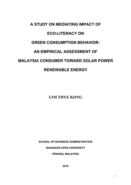 A Study on Mediating Impact of Eco-Literacy on Green