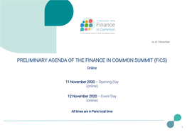 PRELIMINARY AGENDA of the FINANCE in COMMON SUMMIT (Fics) Online