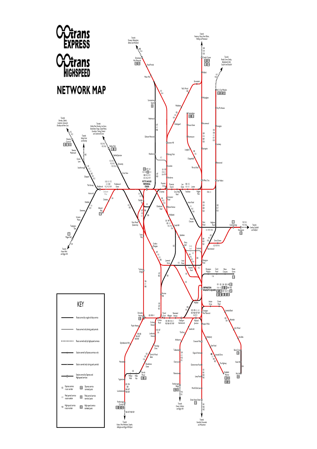 Map of Optrans Express and Highspeed Services