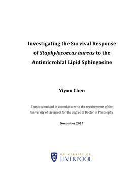 Investigating the Survival Response of Staphylococcus Aureus to the Antimicrobial Lipid Sphingosine