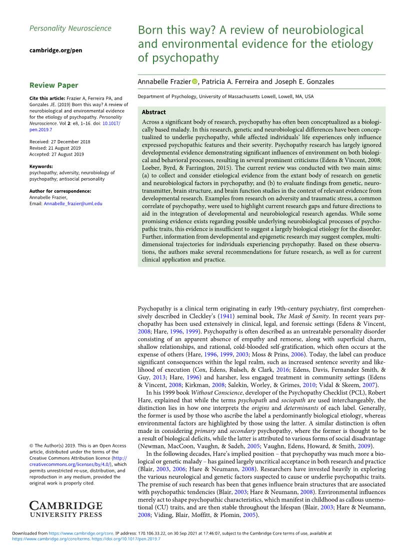 A Review of Neurobiological and Environmental Evidence for The
