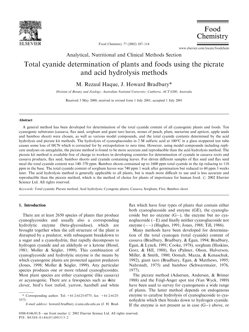 Total Cyanide Determination of Plants and Foods Using the Picrate and Acid Hydrolysis Methods