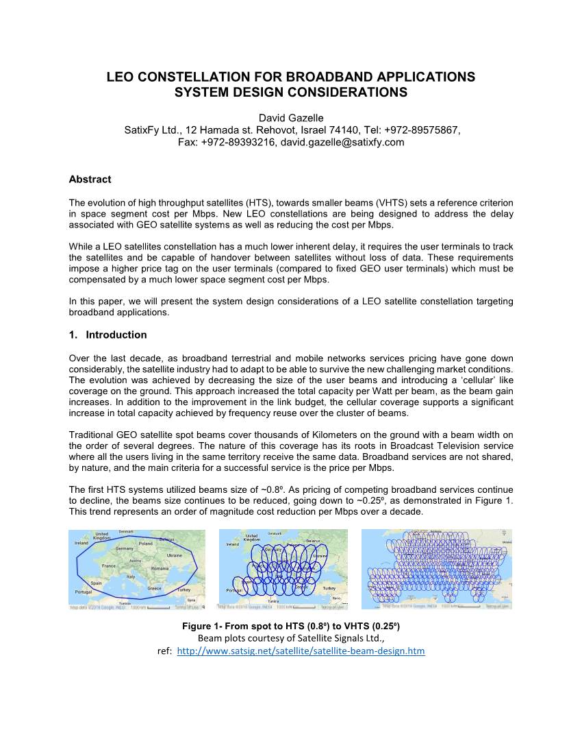 Leo Constellation for Broadband Applications System Design Considerations