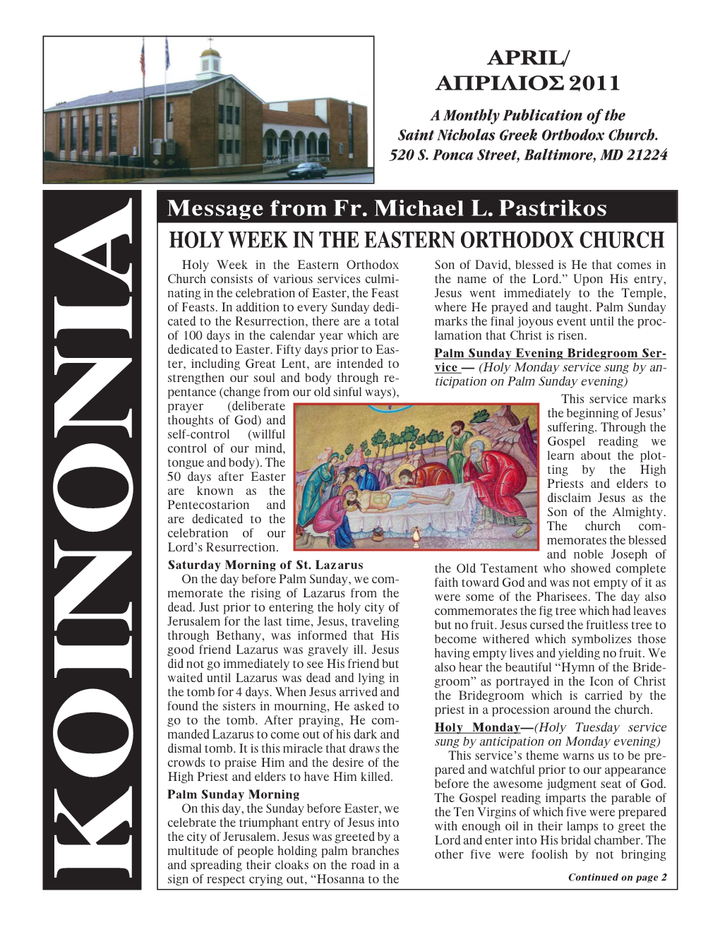 HOLY WEEK in the EASTERN ORTHODOX CHURCH Message