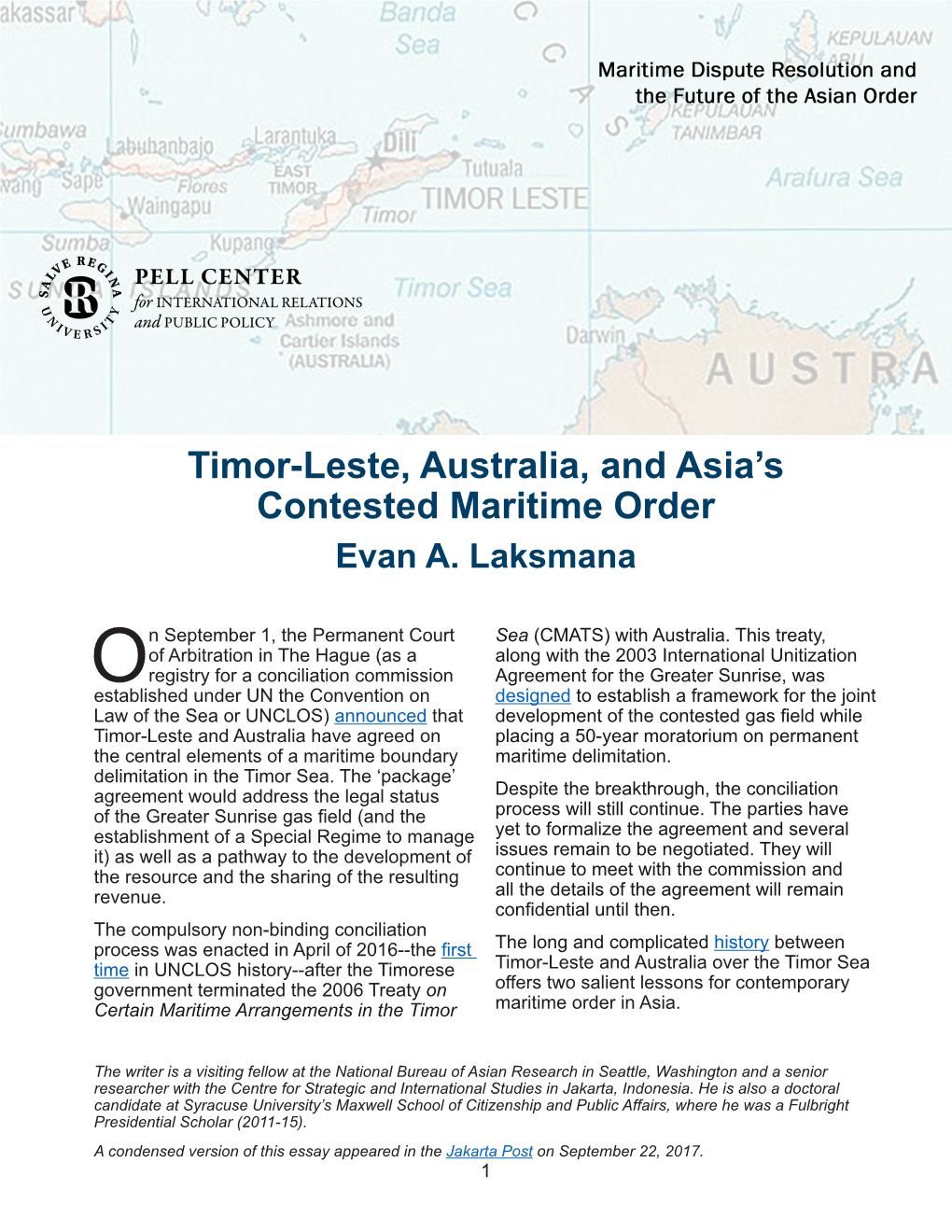 Timor-Leste, Australia, and Asia's Contested Maritime Order