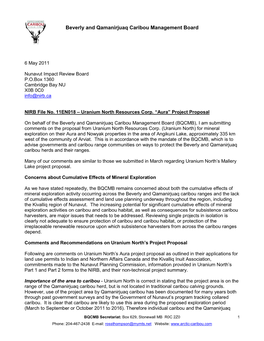 BQCMB Comments on Uranium North-Aura Application 6May/11