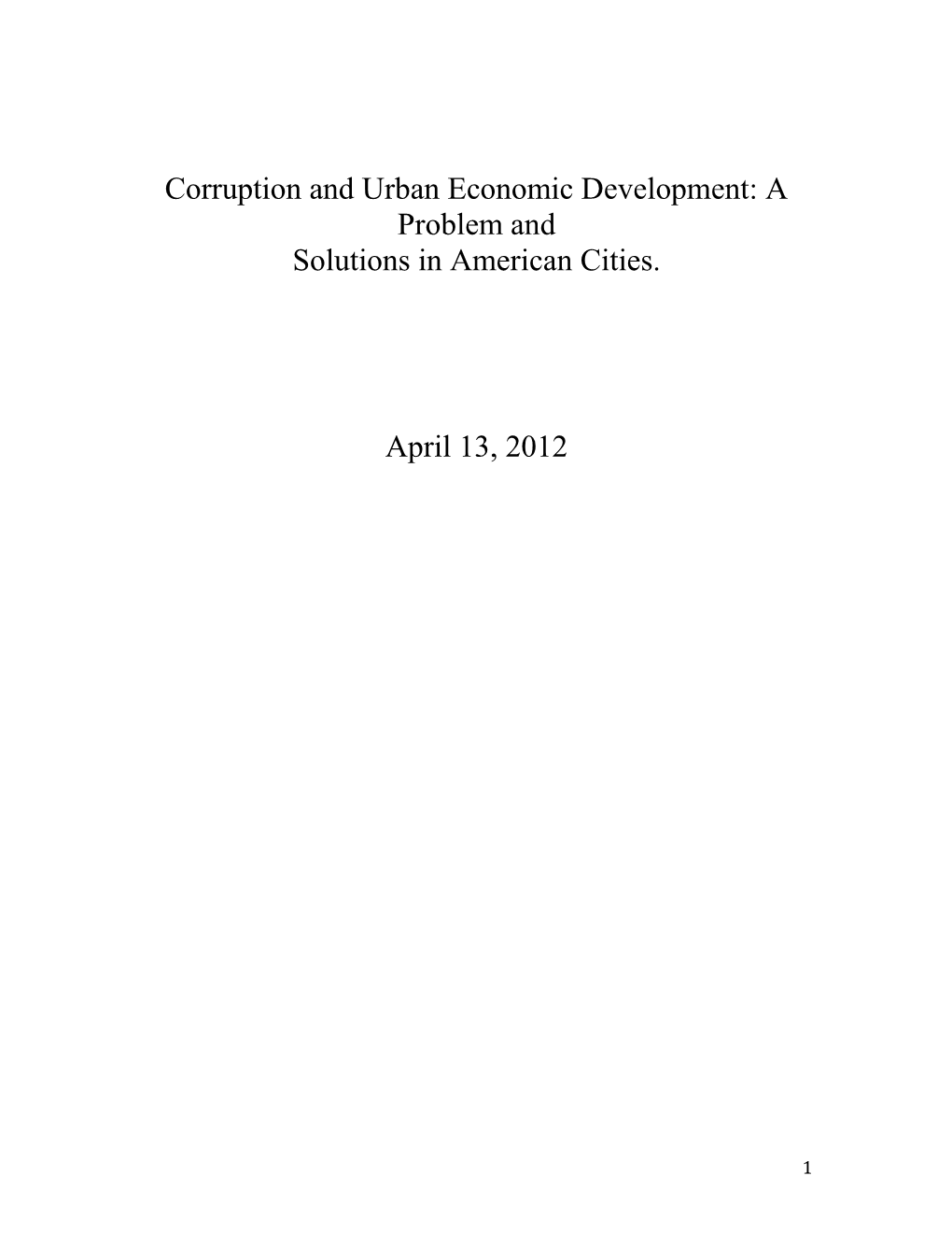 Corruption and Urban Economic Development: a Problem and Solutions in American Cities