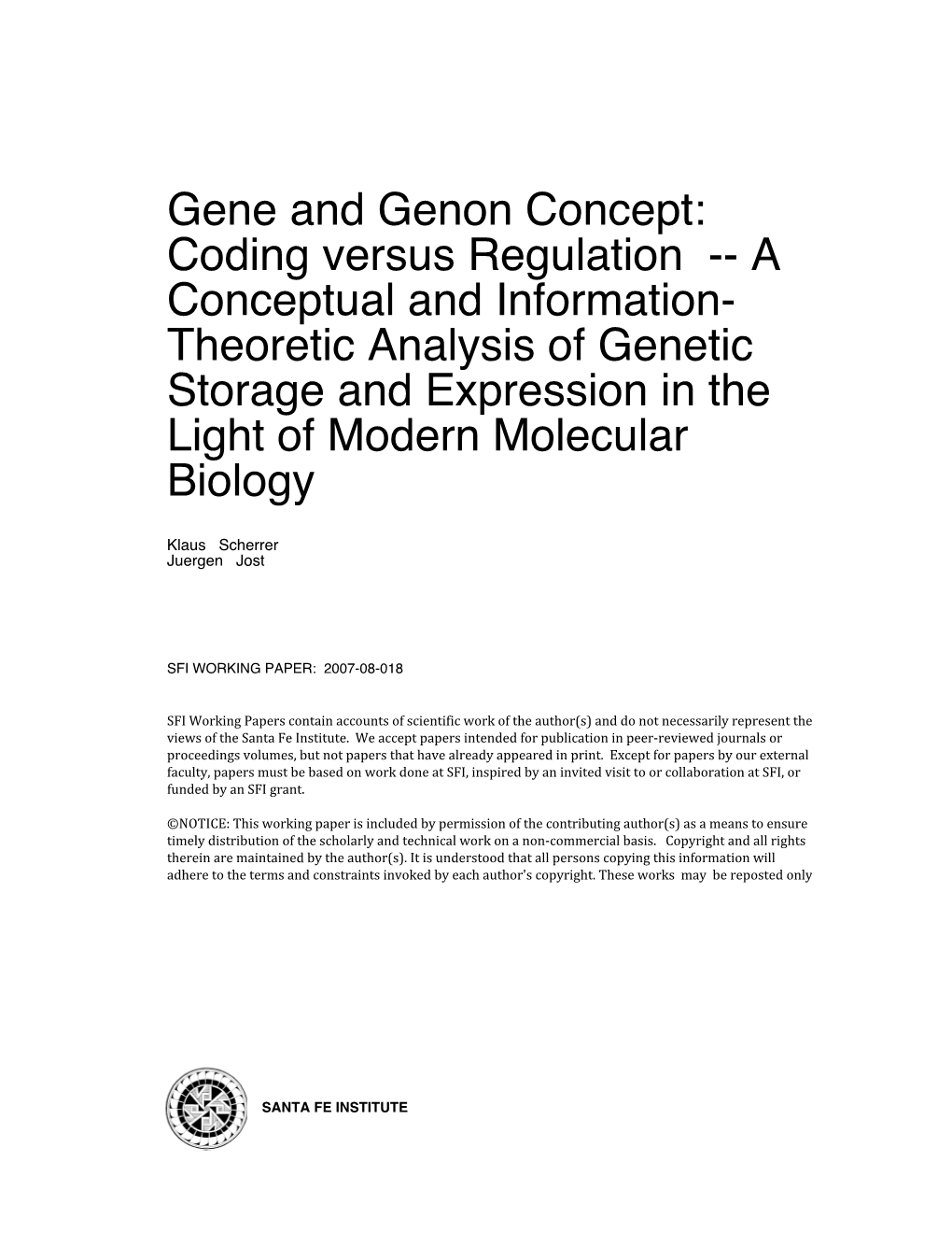 Gene and Genon Concept : Coding Versus Regulation