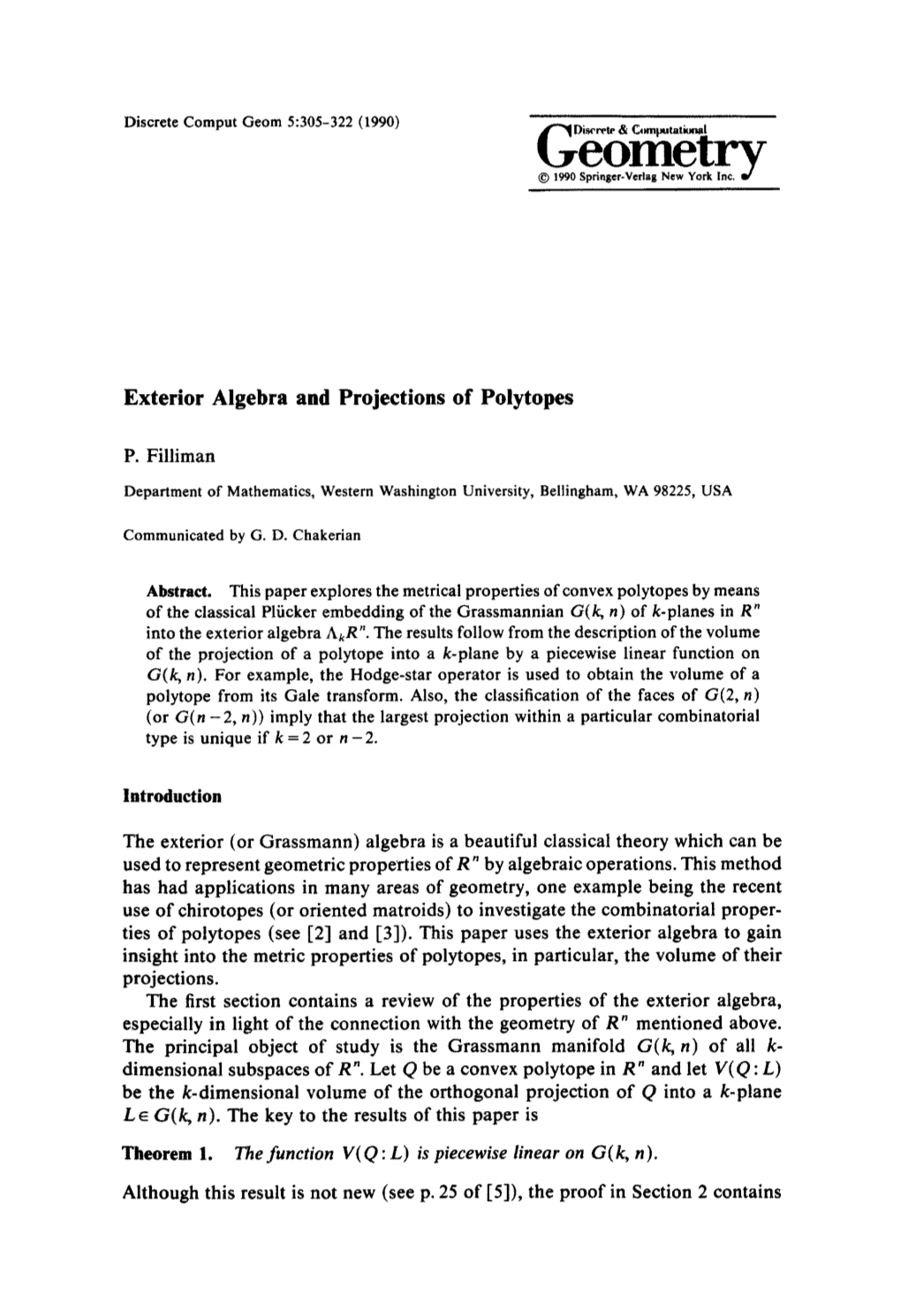 Exterior Algebra and Projections of Polytopes