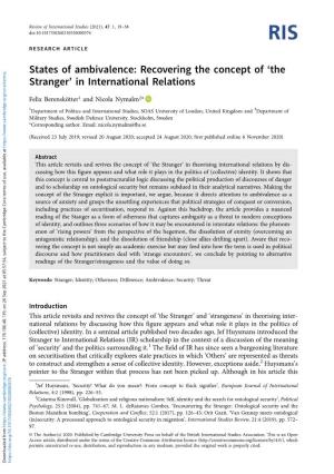 The Stranger’ in International Relations