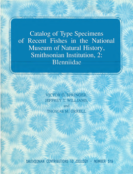 Catalog of Type Specimens of Recent Fishes in the National Museum of Natural History, Smithsonian Institution, 2: Blenniidae