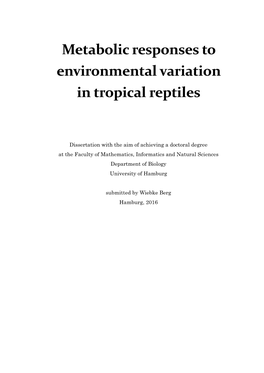 Metabolic Responses to Environmental Variation in Tropical Reptiles