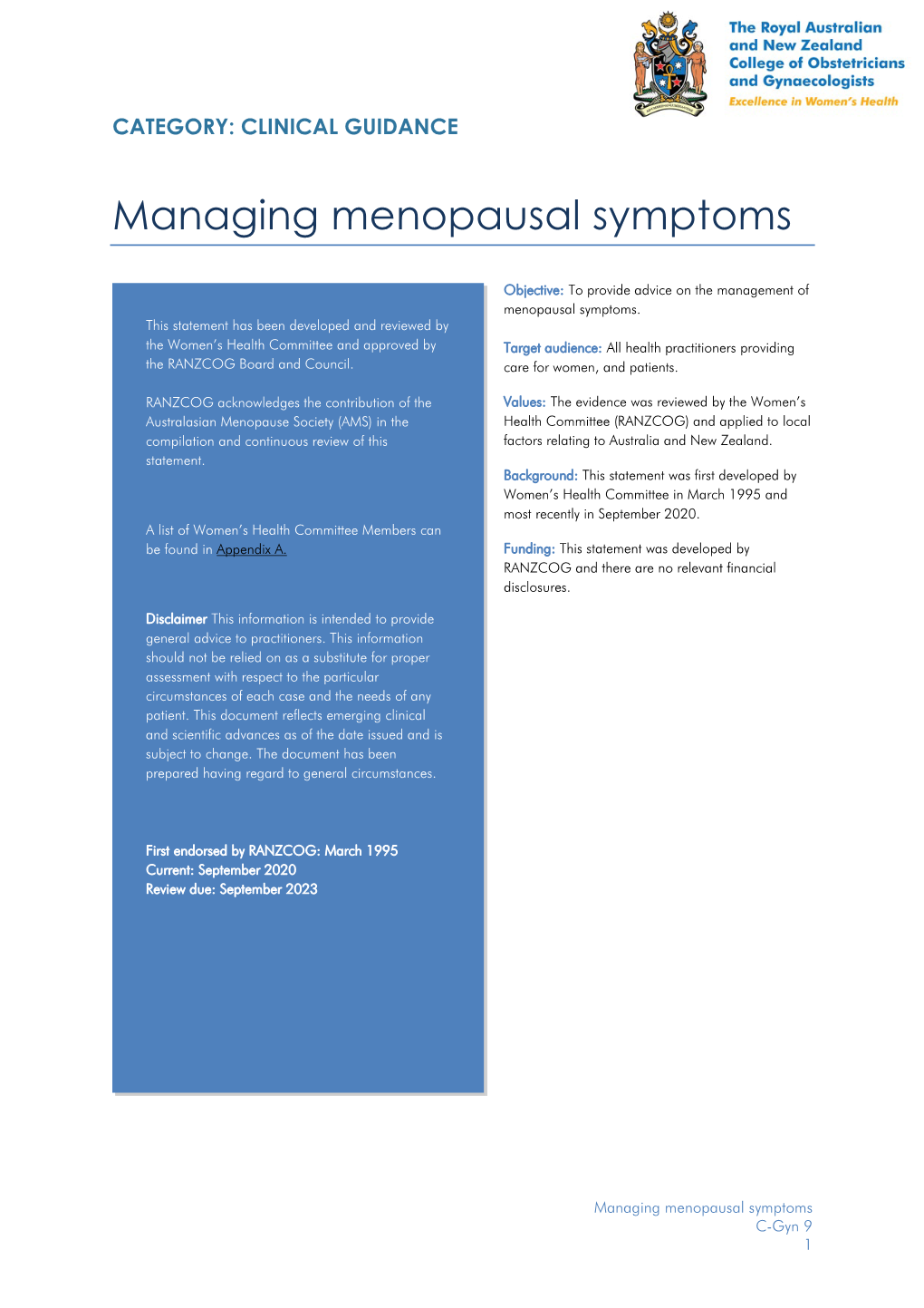 Managing Menopausal Symptoms