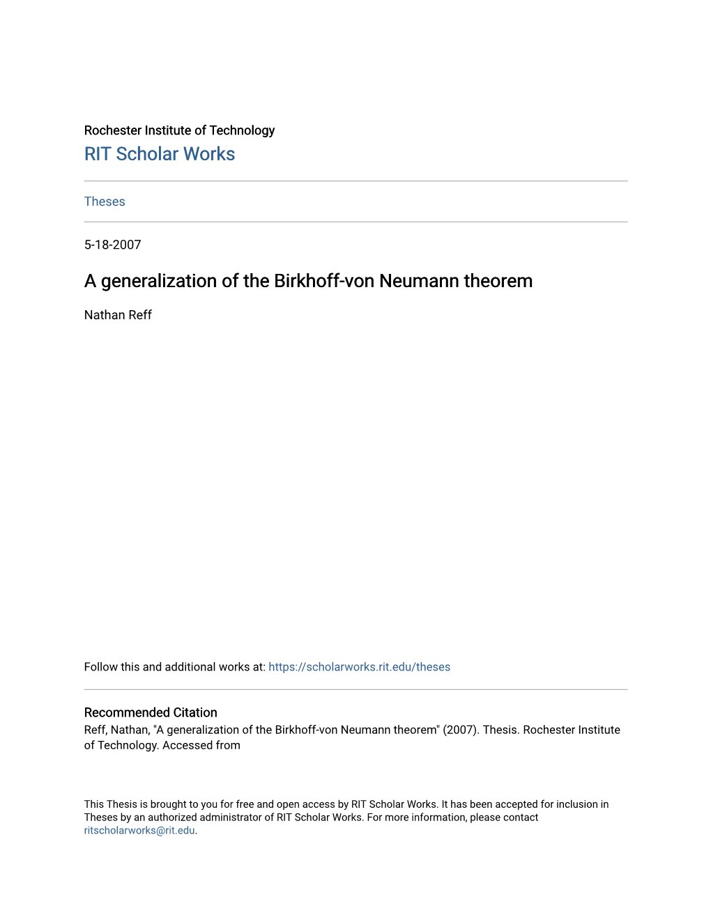 A Generalization of the Birkhoff-Von Neumann Theorem