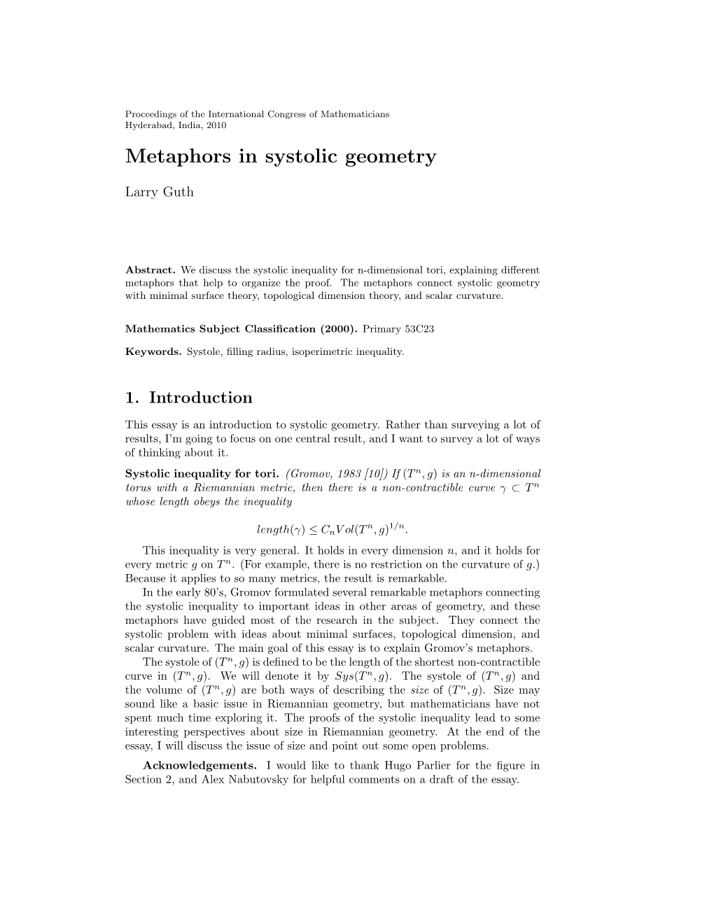 Metaphors in Systolic Geometry