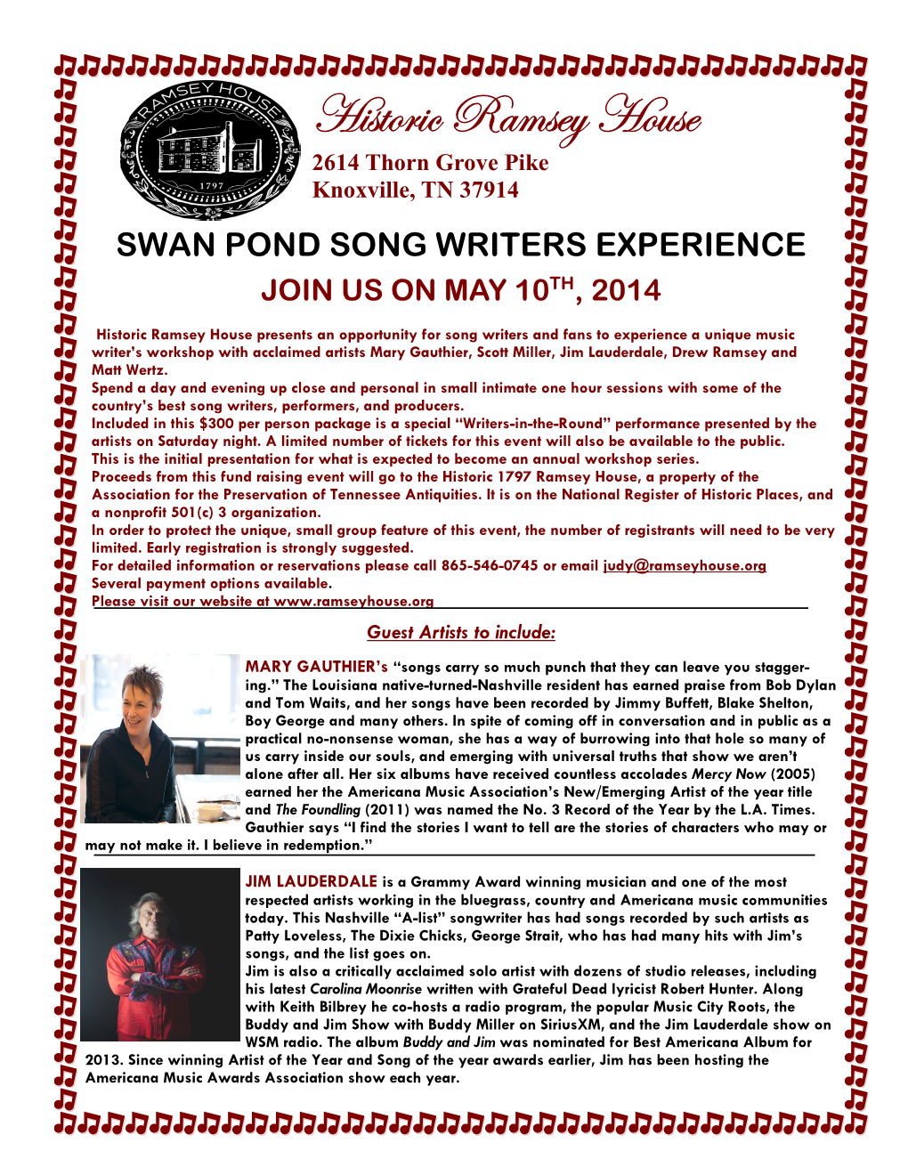 Swan Pond Song Writers Experience Join Us on May 10Th, 2014