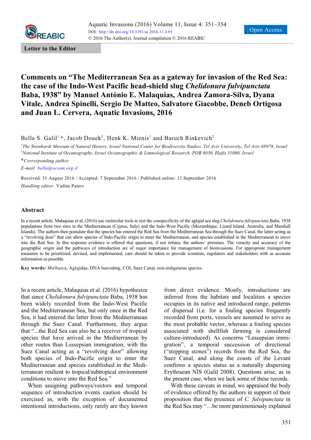 The Mediterranean Sea As a Gateway for Invasion of the Red Sea: The