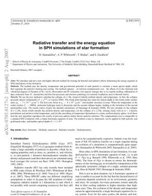 Radiative Transfer and the Energy Equation in SPH Simulations of Star