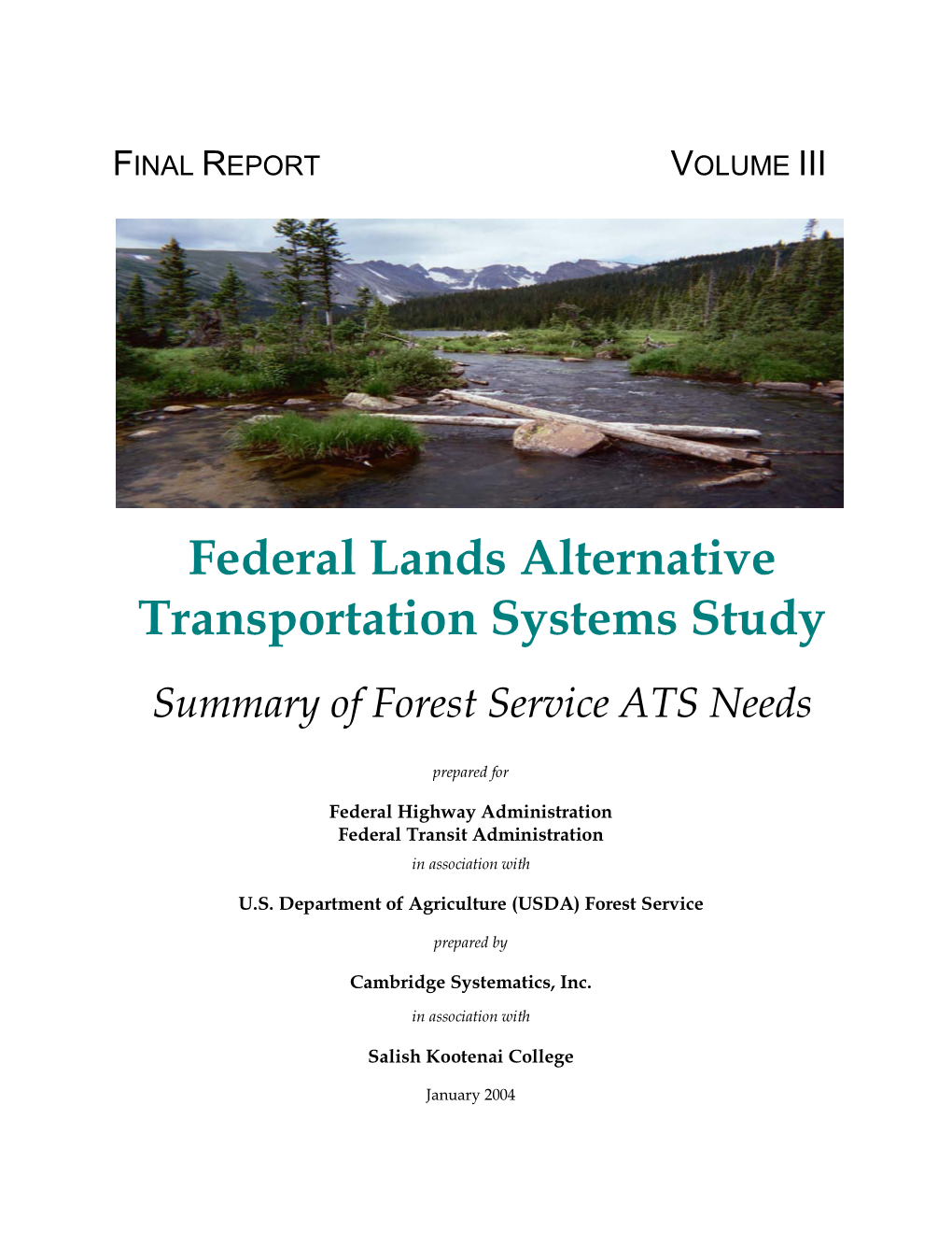 Federal Lands Alternative: Transportation Systems Study