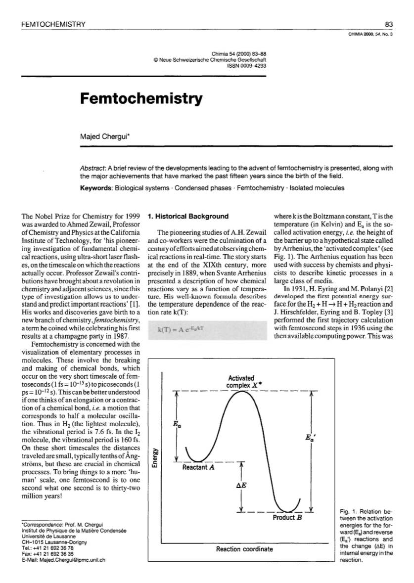 FEMTOCHEMISTRY 83 CHIMIA 2000, 54, No.3